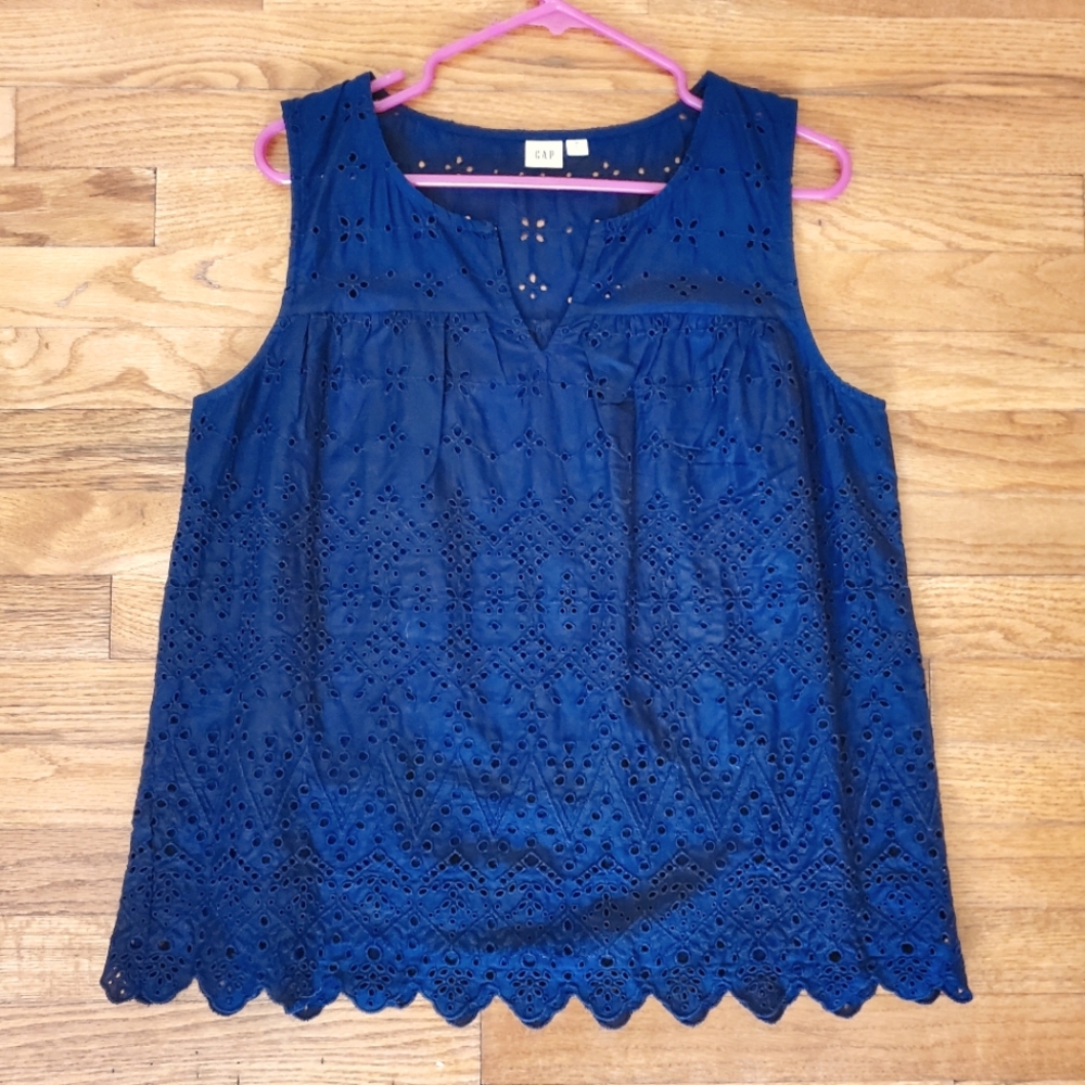 Gap Navy Blue Eyelet Blouse M Tall